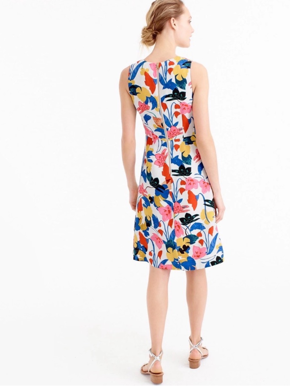 J Crew Womens Sz 2 Colorful Morning Floral Sleeveless V-Neck Lined A-Line Dress